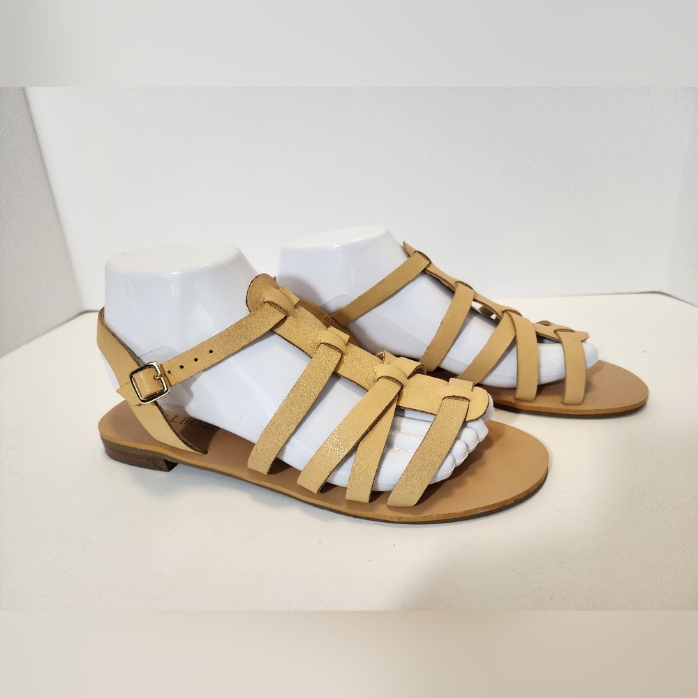 Talbots Leather Gladiator Sandals Tan Beige Strappy Flat Buckle Women 8M neutral
